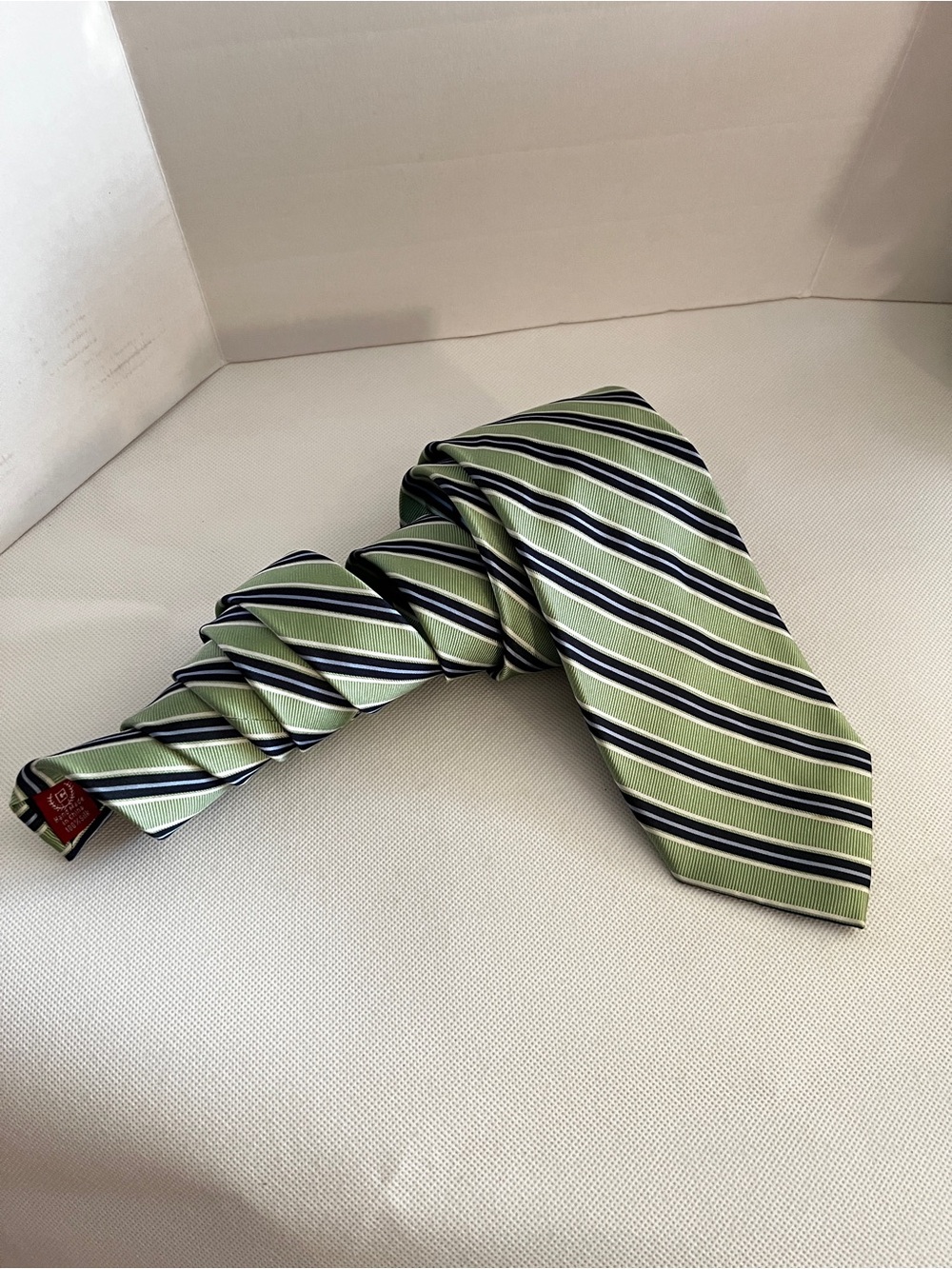 Chaps Green Navy Blue Striped Necktie Neckwear Tie 100% Silk L, 61" X W, 3.5"
